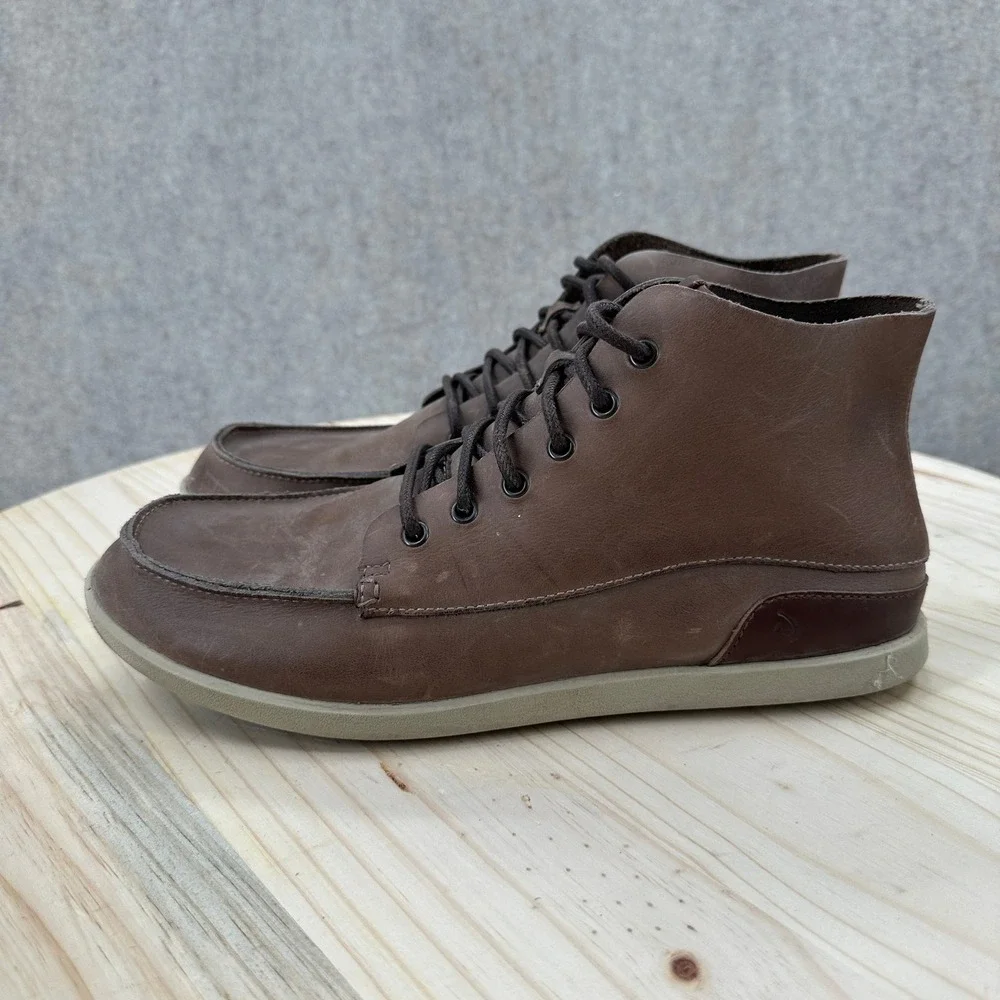 OluKai Nalukai Boots Chukka Mens 10.5 Brown Leather Waterproof Moc Toe